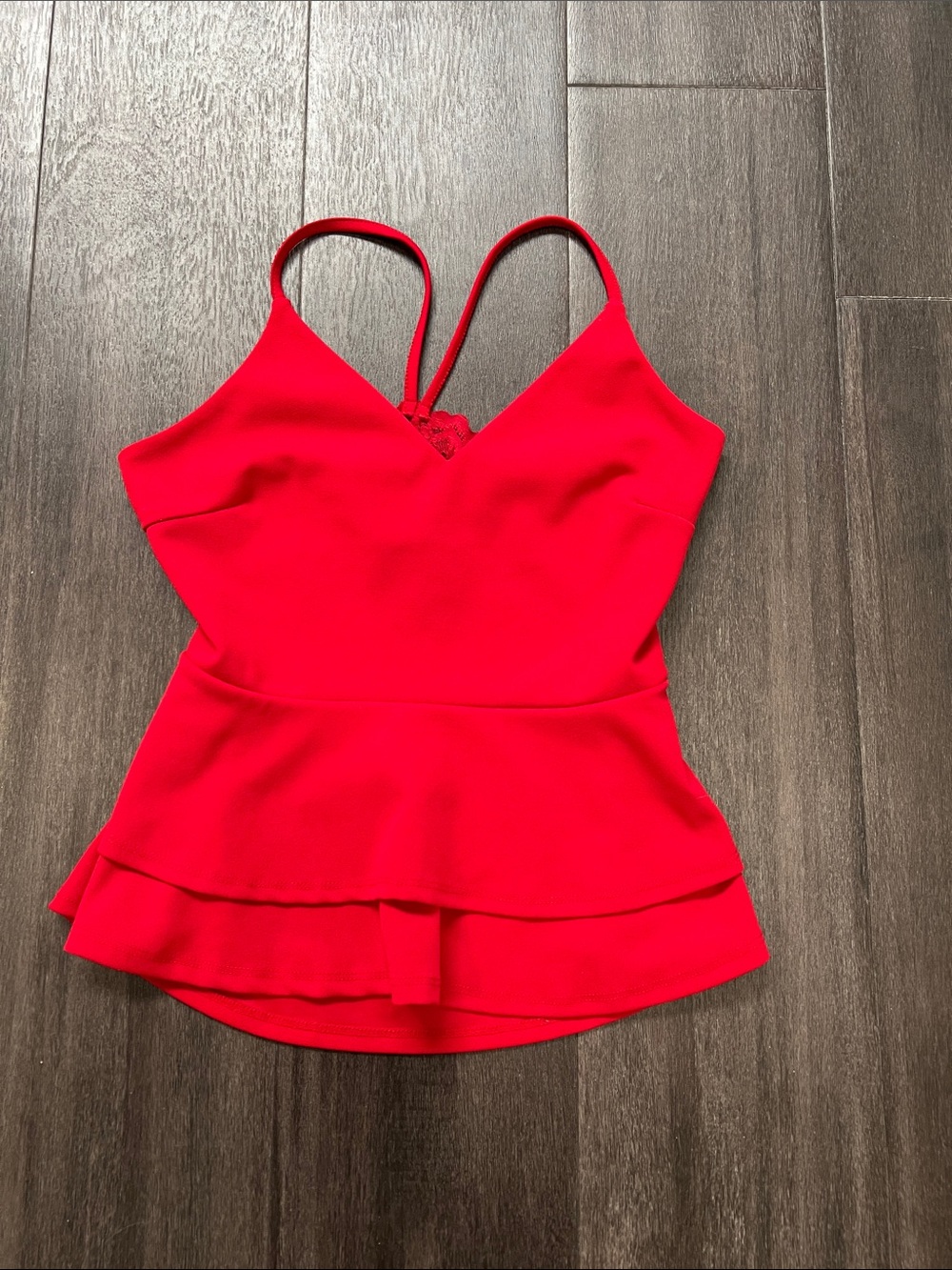 Red Peplum Cami Top with V-Neck